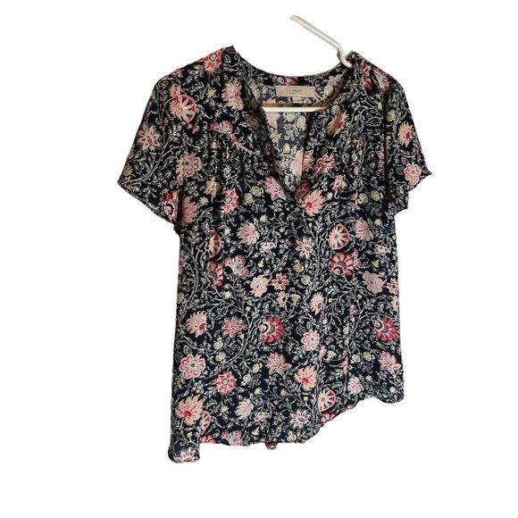 Loft short sleeve floral Vneck blouse small - Picture 3 of 8